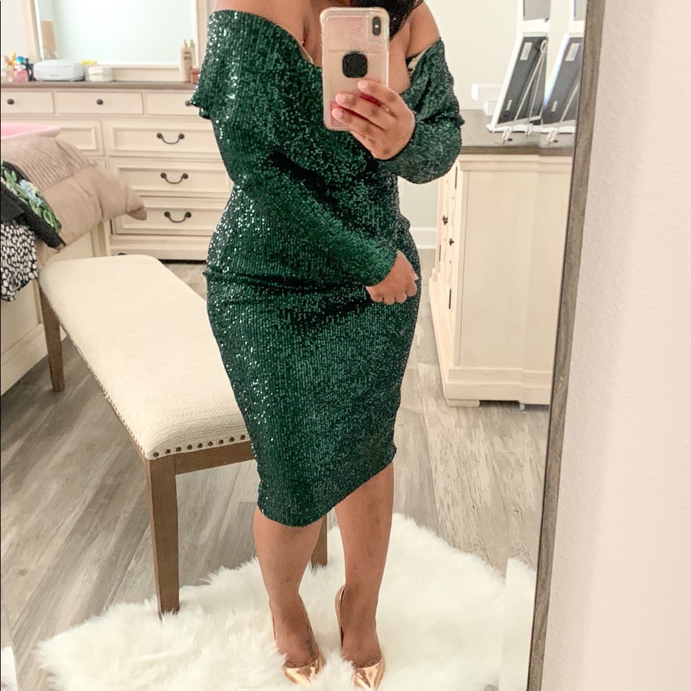 Green Sequin Midi Dress